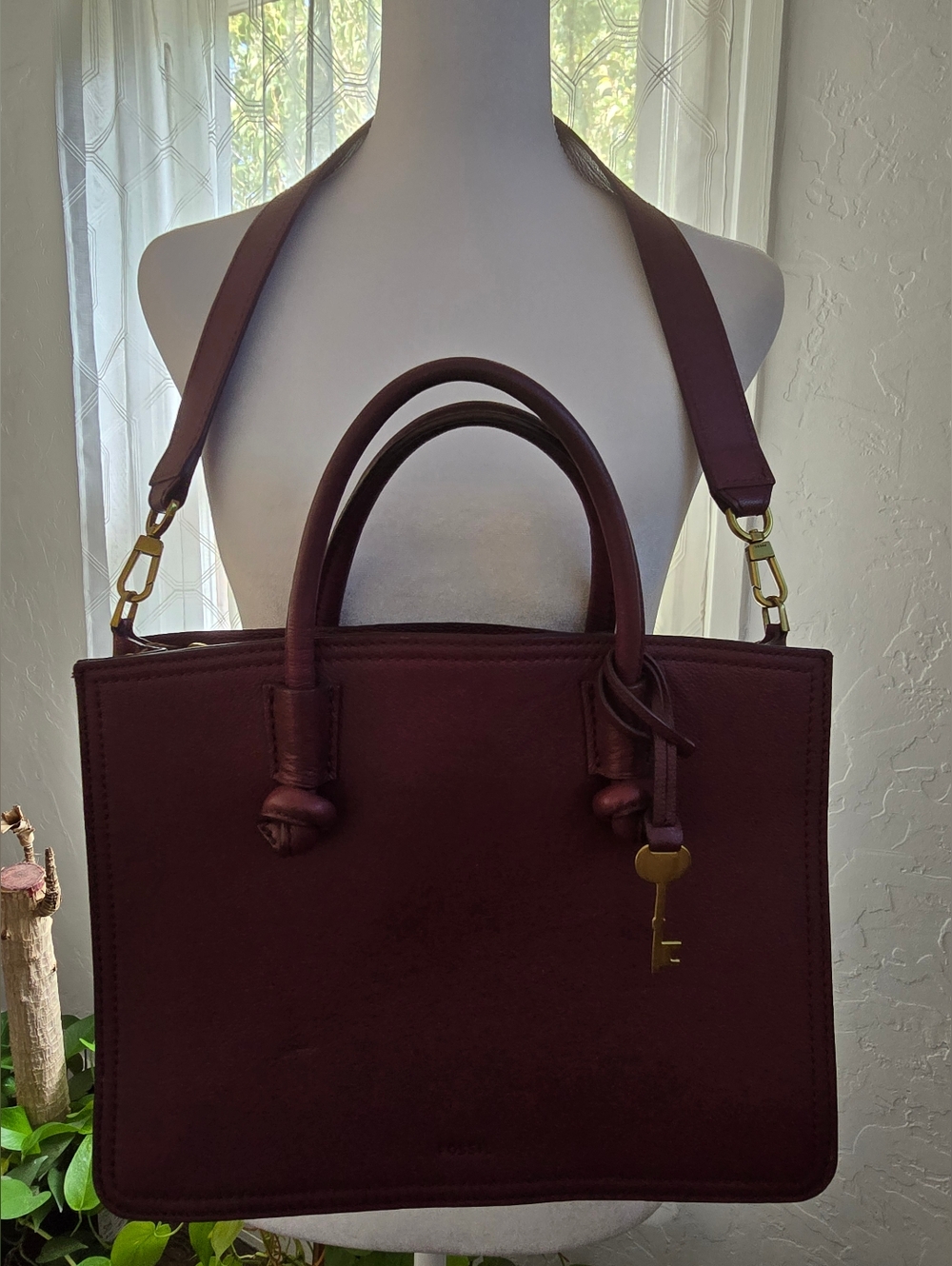 Fossil Structured Leather Satchel Tote